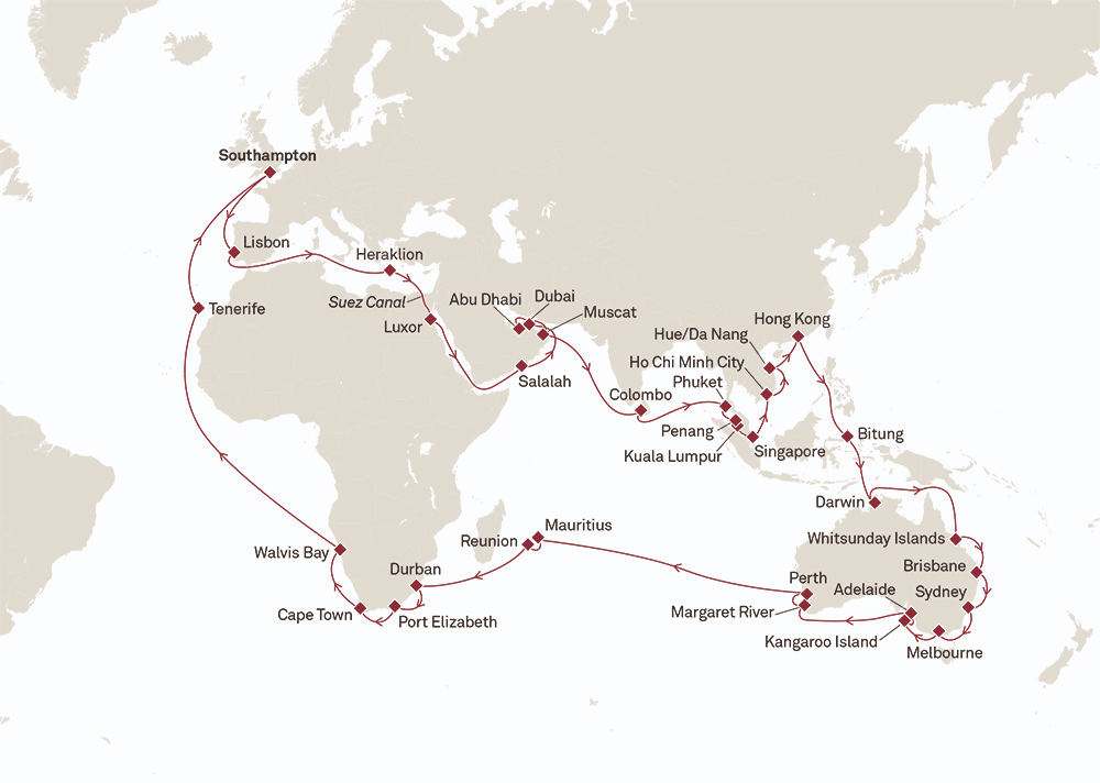 Itinéraire Cunard 2023 Queen Mary 2
